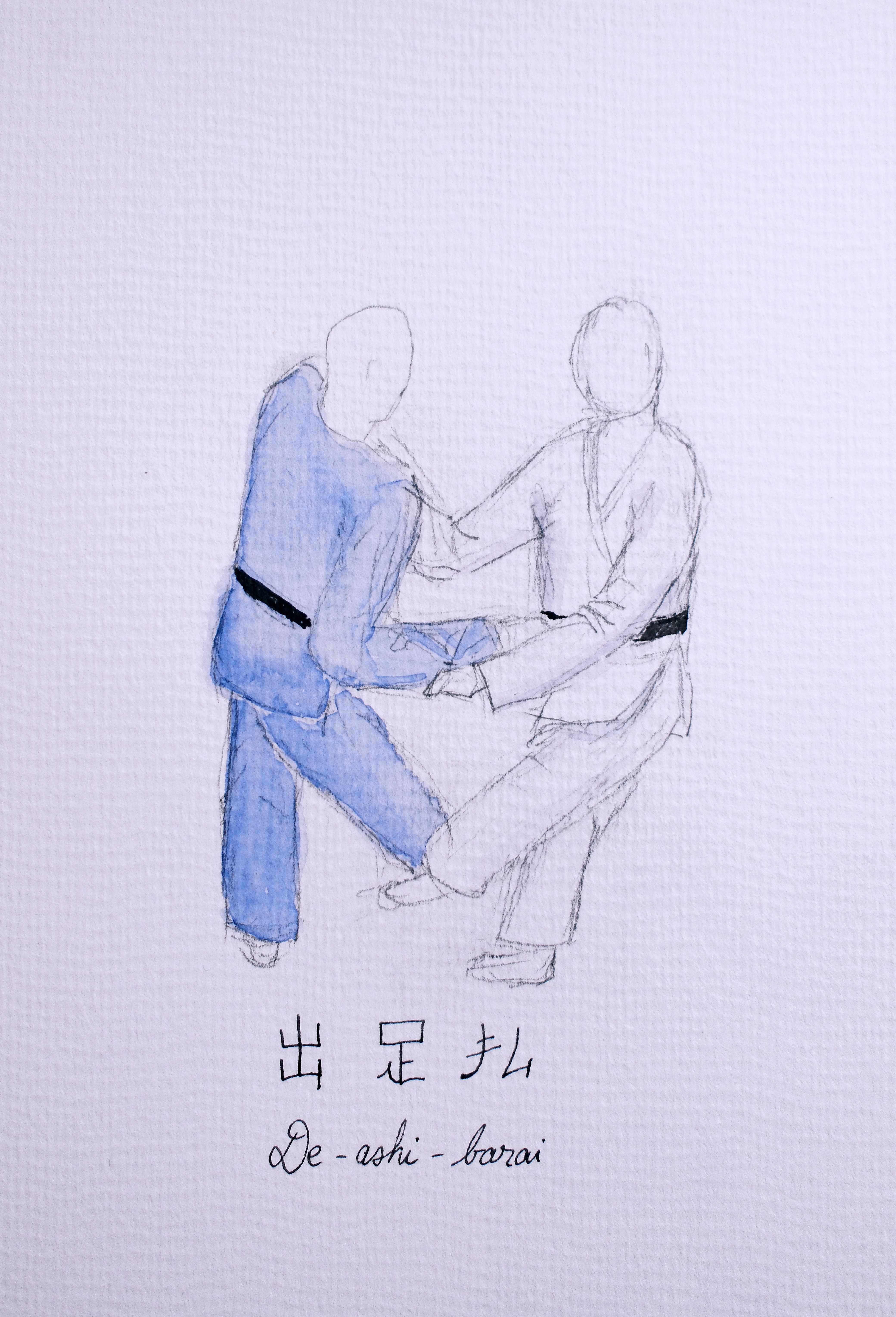 A painting of de-ashi-barai at the execution step De-ashi-barai painting